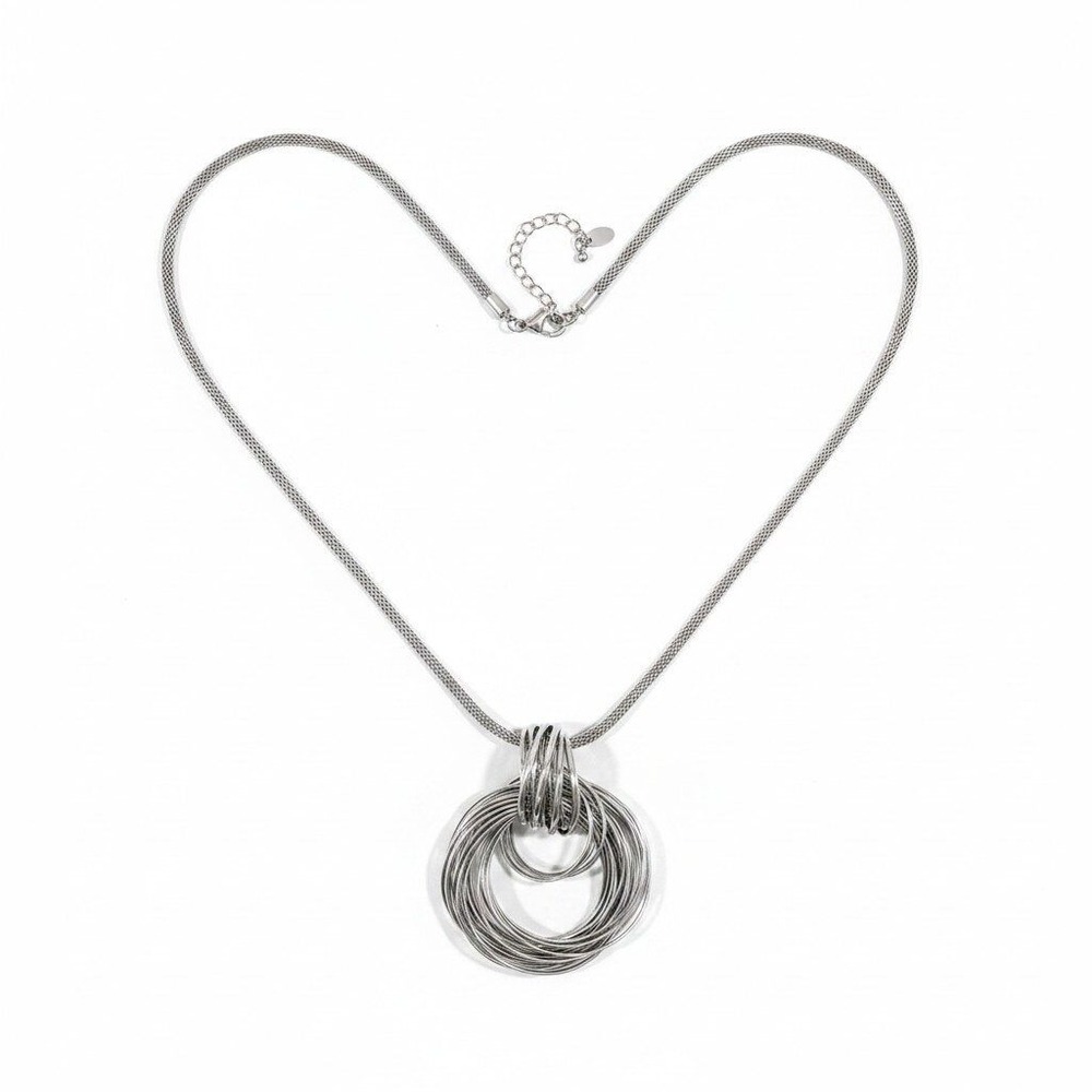 Chicos Womens OS Silver‎ Multi Ring Pendant Necklace Casual Boho Statement